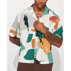 Zara Men's Multicolor Art Y2K Abstract Shirt Medium A003330